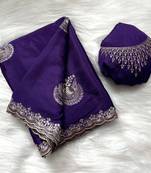 purple heavy zari work chinon silk saree with fancy blouse