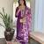 Women's embroidered viscose slub kurta set with floral dupatta, v-neck, 3/4 sleeve, regular fit