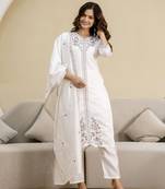 Trendmalls White chanderi embroidery kurta pant with dupatta set