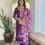 Women's embroidered viscose slub kurta set with floral dupatta, v-neck, 3/4 sleeve, regular fit