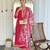 Women's embroidered viscose slub kurta set with floral dupatta, v-neck, 3/4 sleeve, regular fit