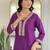 Women's embroidered viscose slub kurta set with floral dupatta, v-neck, 3/4 sleeve, regular fit