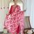 Women's embroidered viscose slub kurta set with floral dupatta, v-neck, 3/4 sleeve, regular fit