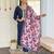 Women's embroidered viscose slub kurta set with floral dupatta, v-neck, 3/4 sleeve, regular fit