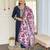 Women's embroidered viscose slub kurta set with floral dupatta, v-neck, 3/4 sleeve, regular fit