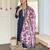 Women's embroidered viscose slub kurta set with floral dupatta, v-neck, 3/4 sleeve, regular fit