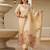 Elegant beige salwar suit with floral embroidery, palm tree print, three-quarter sleeves