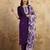 Women's purple chanderi kurta set with floral dupatta, 3/4 sleeve, round neck, 3 piece