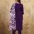 Women's purple chanderi kurta set with floral dupatta, 3/4 sleeve, round neck, 3 piece