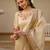 Elegant beige salwar suit with floral embroidery, palm tree print, three-quarter sleeves
