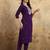 Women's purple chanderi kurta set with floral dupatta, 3/4 sleeve, round neck, 3 piece