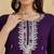 Women's purple chanderi kurta set with floral dupatta, 3/4 sleeve, round neck, 3 piece