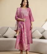 Pink roman silk embroidery kurta pant with dupatta set