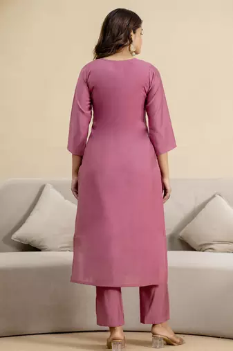 Trendmalls Pink roman silk embroidery kurta pant with dupatta set