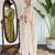 Women's embroidered viscose slub kurta set with dupatta, v-neck, 3/4 sleeve, regular fit