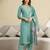 Teal blue roman silk embroidery kurta pant with dupatta set