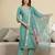Teal blue roman silk embroidery kurta pant with dupatta set