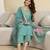 Teal blue roman silk embroidery kurta pant with dupatta set