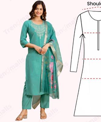Teal blue roman silk embroidery kurta pant with dupatta set 6