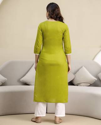 Green cotton embroidery kurta pant with dupatta set 3