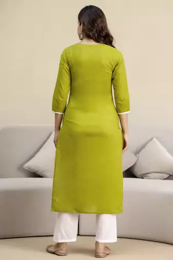 Trendmalls Green cotton embroidery kurta pant with dupatta set