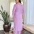 Women's viscose slub embroidered kurta set with dupatta set, v-neck, 3/4 sleeve, regular fit
