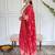 Women's white jaquard embroidered kurta set with red dupatta, 3/4 sleeve, a-line
