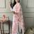 Women's white chanderi kurta set with floral dupatta, embroidered yoke, 3/4 sleeves