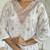 Women's white jaquard embroidered kurta set with red dupatta, 3/4 sleeve, a-line