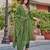 Women's green chanderi kurta set, embroidered yoke, floral printed dupatta, 3/4 sleeve, regular fit