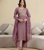 Peach cotton embroidery kurta pant with dupatta set