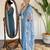 Women's blue vilscose reyon embroidered kurta set with dupatta, 3/4 sleeve, v neck, regular fit