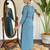 Women's blue vilscose reyon embroidered kurta set with dupatta, 3/4 sleeve, v neck, regular fit