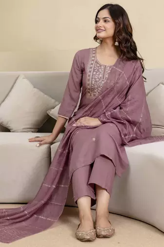 Trendmalls Peach cotton embroidery kurta pant with dupatta set