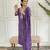 Women's chanderi kurta set with floral dupatta, purple embroidered v-neck, 3/4 sleeve, regular fit