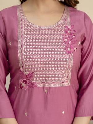 Trendmalls Pink roman silk embroidery kurta pant with dupatta set 7