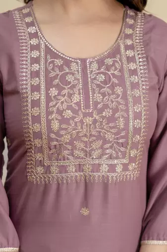 Trendmalls Peach cotton embroidery kurta pant with dupatta set