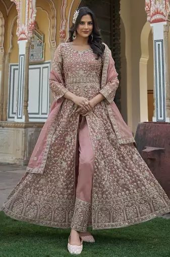DESIGNER PINK COLOR NET FABRIC ANARKALI SALWAR SUIT SEMI STITCHED DUE STYLE
