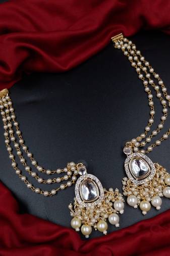 Aarnaa gold-toned kundan chandbali earrings with pearls for women – ethnic festive wear