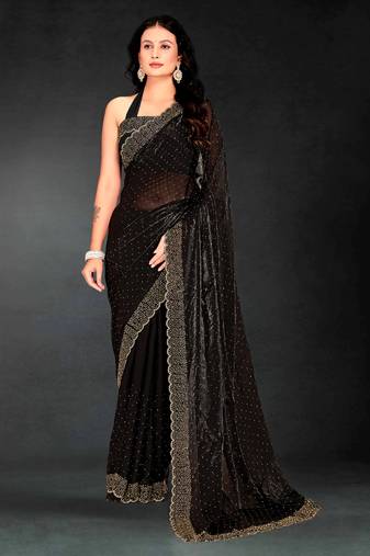 black handwork zarkan embroidery silk blend saree