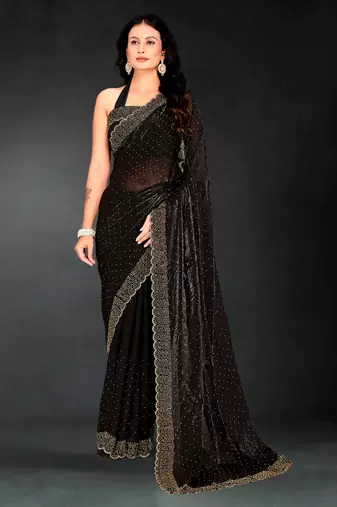black handwork zarkan embroidery silk blend saree