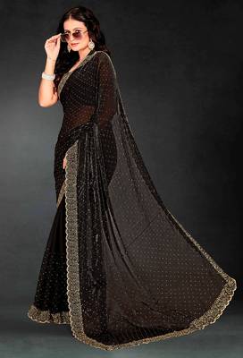 black handwork zarkan embroidery silk blend saree 3