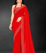 red handwork zarkan embroidery silk blend saree
