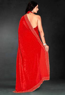 red handwork zarkan embroidery silk blend saree 2