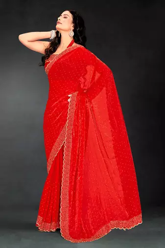 red handwork zarkan embroidery silk blend saree