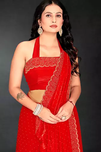 red handwork zarkan embroidery silk blend saree