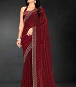 maroon handwork zarkan embroidery silk blend saree