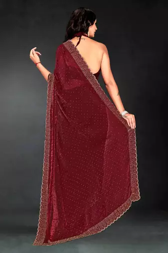 maroon handwork zarkan embroidery silk blend saree