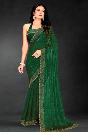 bottle green handwork zarkan embroidery silk blend saree