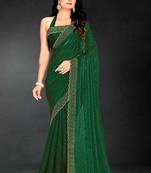 bottle green handwork zarkan embroidery silk blend saree